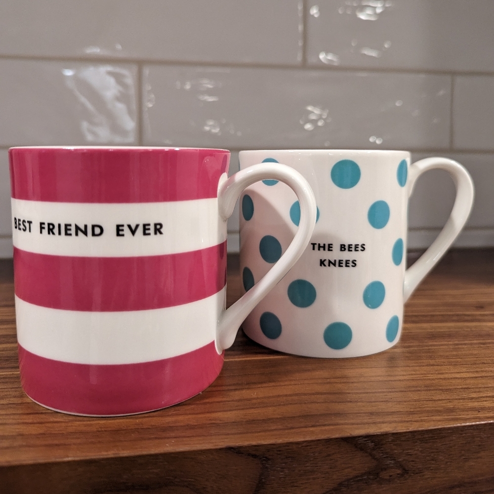 Kate Spade pair of mugs: "Best Friend Ever" & "The Bees Knees"